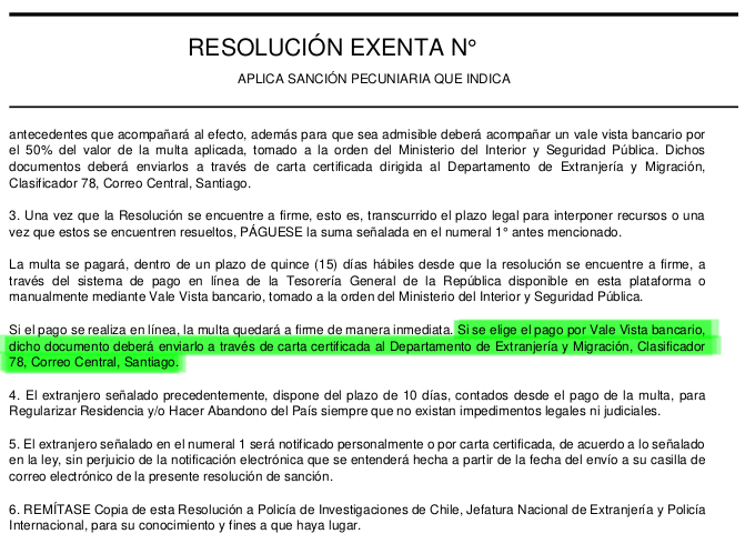 resolucion exenta aplicando multa clasificar 78 extranjeria immichile