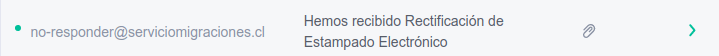 Hemos recibido Rectificación de Estampado Electrónico traspaso de visa extranjeria chile immichile