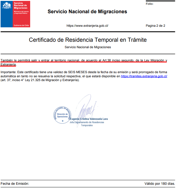 certificado residencia temporal en tramite migraciones chile immichile 2