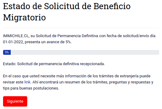 Estado de Solicitud de Beneficio Migratorio permanencia definitiva chile extranjeria immichile
