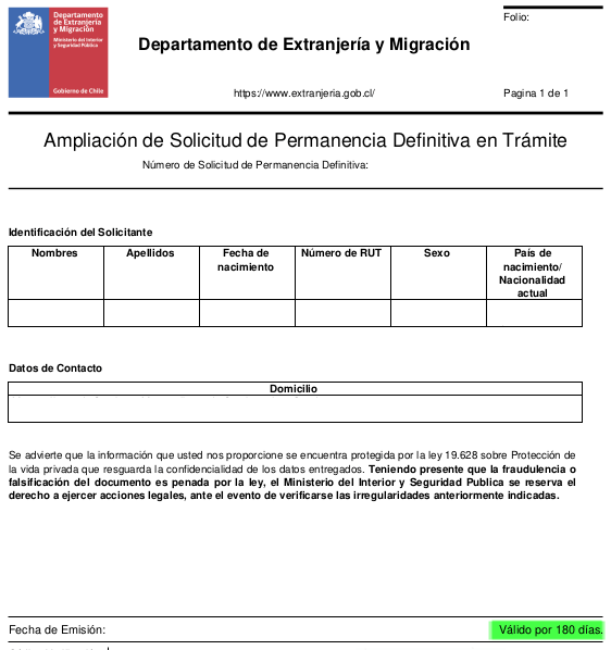 ampliacion de solicitud de permanencia definitiva en tramite extranjeria immichile salir chile