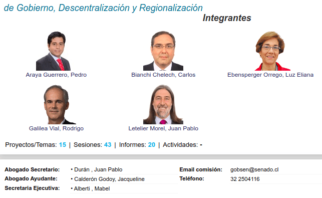 comisión de gobierno descentralizacion y regionalizacion del senado de chile