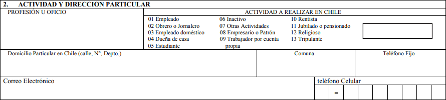 formulario solicitud visa sujeta a contrato gobernacion provincial de antofagasta casilla 2 actividad y dirección particular extranjeria y migracion migraciones chile immichile