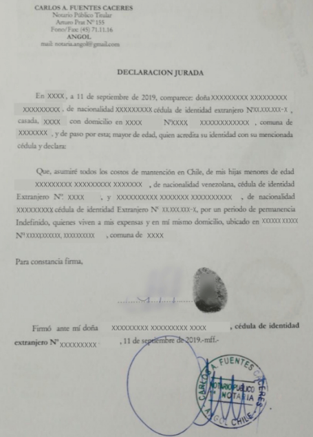 declaracion jurada de expensas permanencia definitiva extranjeria chile immichile