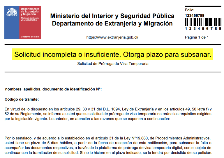 Solicitud incompleta o insuficiente. Otorga plazo para subsanar
