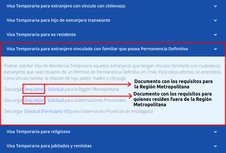 Visa Temporaria para extranjero vinculado con familiar que posea Permanencia Definitiva chile immichile extranjeria