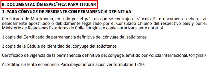 documentacion especifica para titular punto b cambio de visa temporaria chile extranjeria immichile