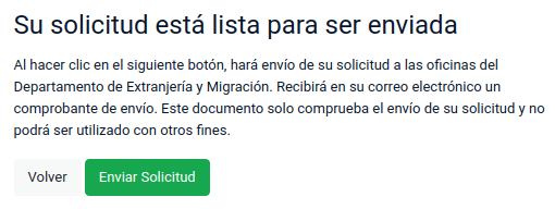 Su solicitud está lista para ser enviada rectificación datos estampado electrónico ee extranjeria chile immichile