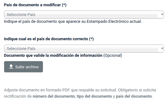 rectificacion de datos estampado electronico ee pais de documento chile extranjeria immichile