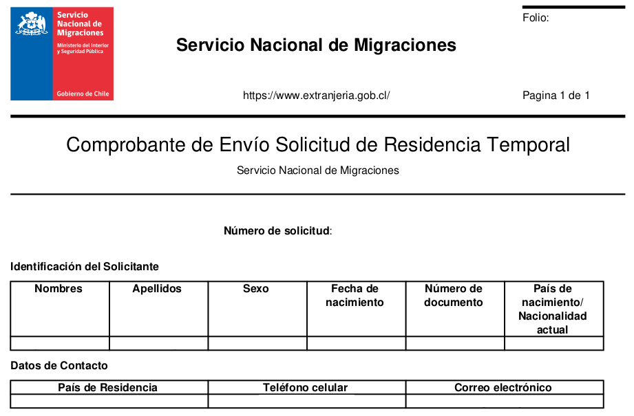 comprobante envio solicitud residencia temporal migraciones chile immichile