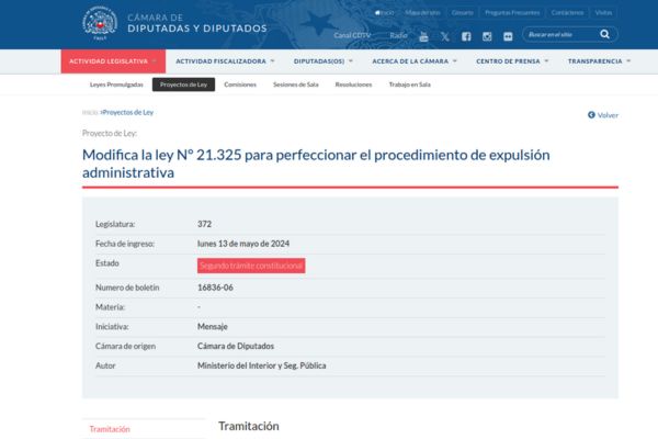 Al Senado proyecto que perfecciona el procedimiento de expulsión administrativa