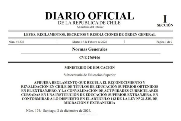 Reglamento regula reconocimiento y revalidación de títulos extranjeros en educación superior chilena